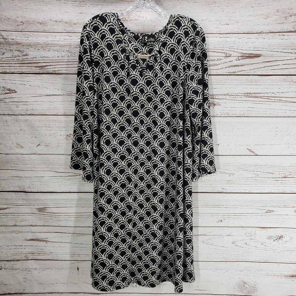 New Directions  Black and White Printed 3/4 Sleeve Dress Size XL